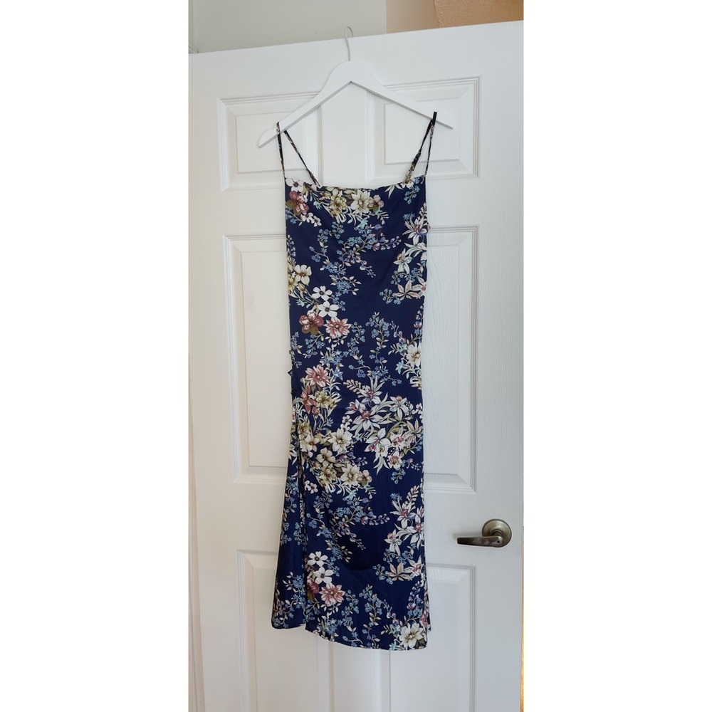 Navy Silk Slit Dress